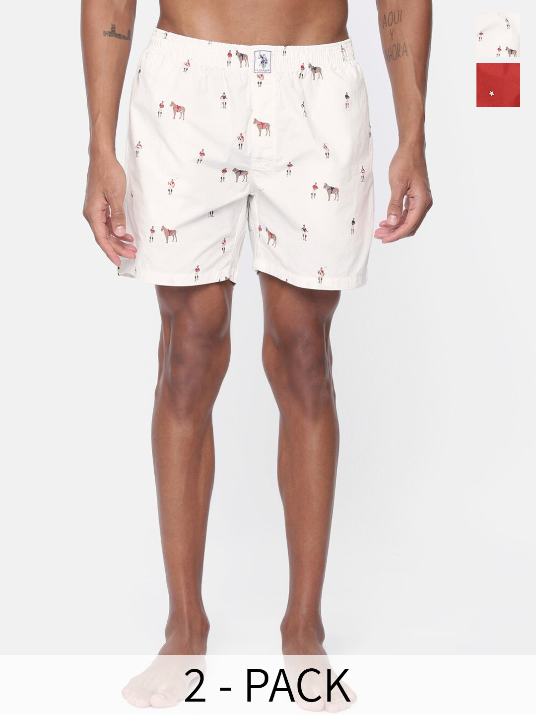 

U.S. Polo Assn. Men Pack Of 2 Conversational Printed Pure Cotton Boxers 9167245-1-9167287, Off white
