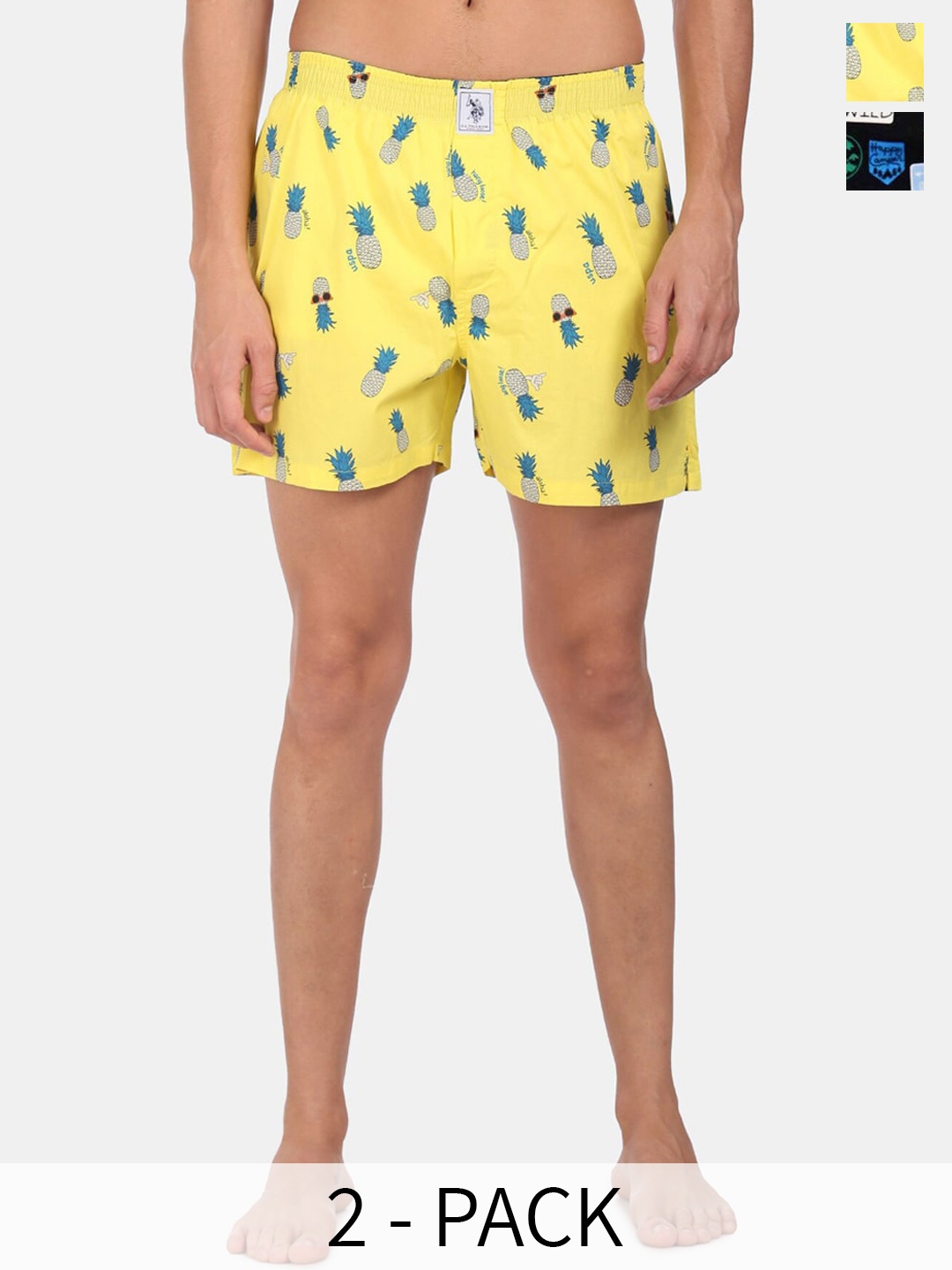 

U.S. Polo Assn. Men Pack Of 2 Conversational Printed Cotton Boxers 15246428-1-22596658, Yellow