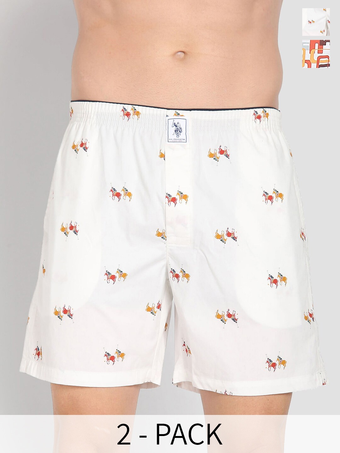 

U.S. Polo Assn. Men Pack Of 2 Conversational Printed Cotton Boxers 25048624-1-26077946, White