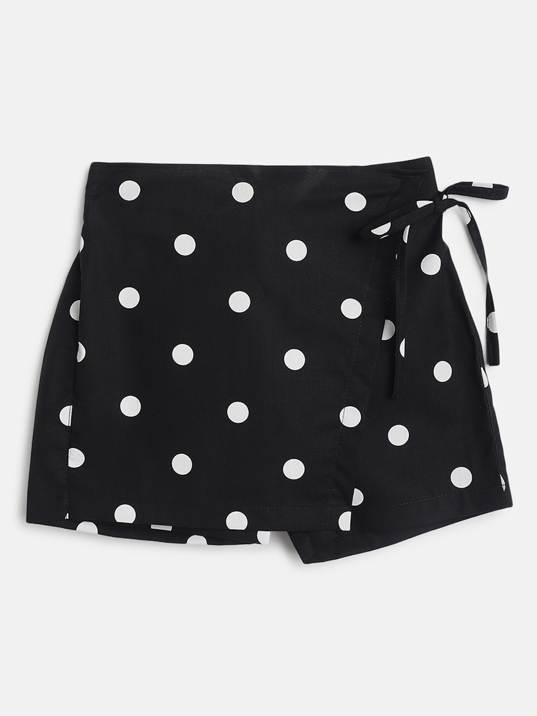 

TALES & STORIES Girls Mid-Rise Geometric Printed Cotton Skorts, Black