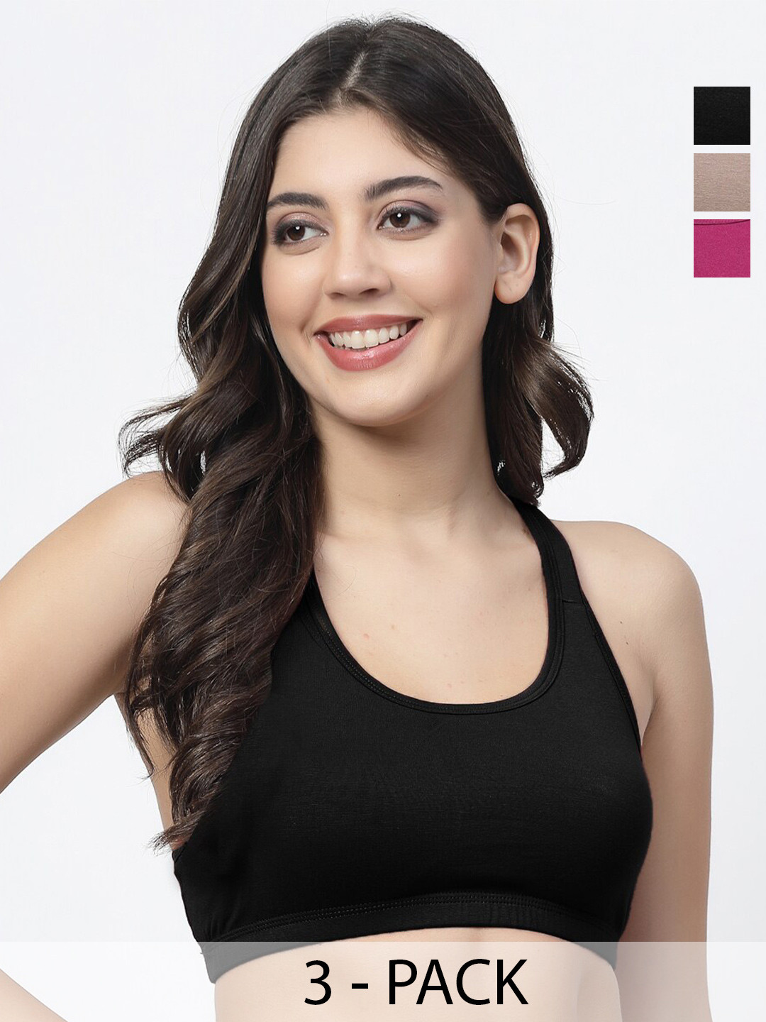 

Docare Pack Of 3 Full Coverage Super Support Medium Support All Day Comfort Workout Bras, Black