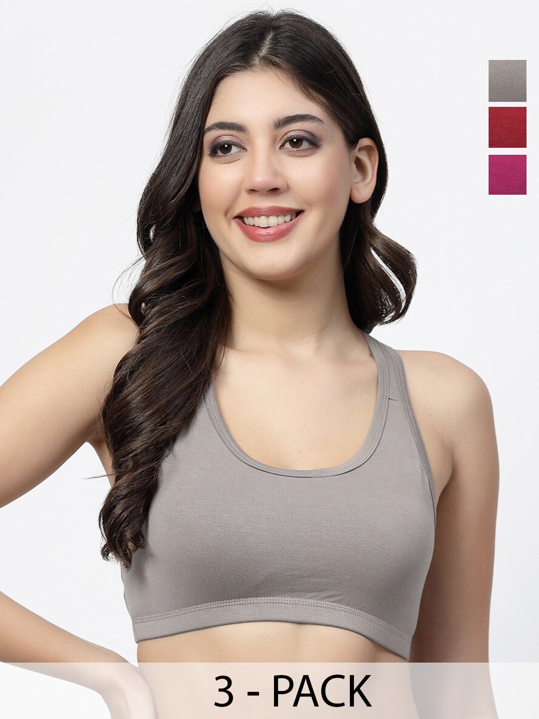 

Docare Pack Of 3 Full Coverage Super Support Medium Support All Day Comfort Workout Bras, Grey