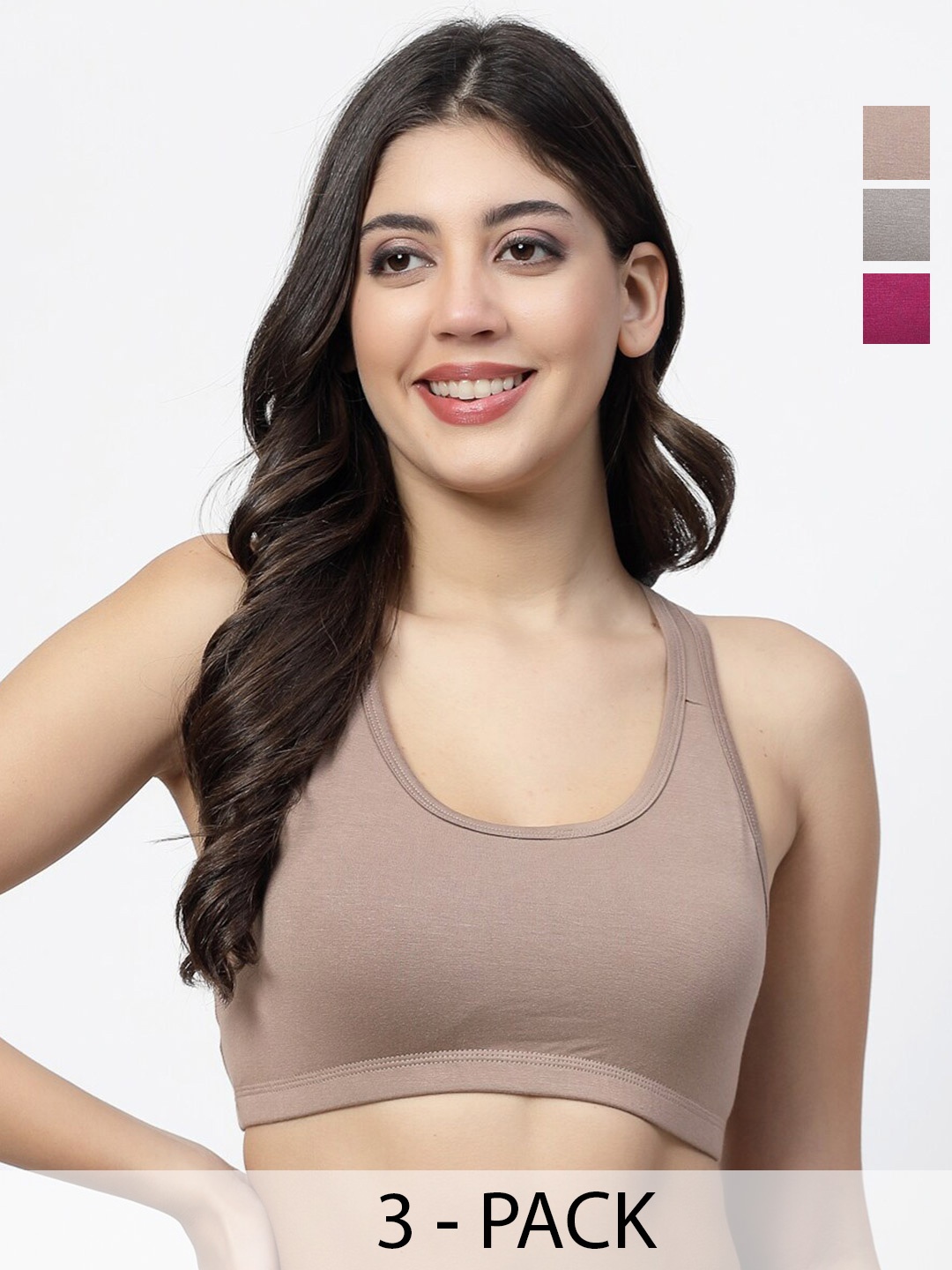 

Docare Pack Of 3 Full Coverage Super Support Medium Support All Day Comfort Workout Bras, Brown