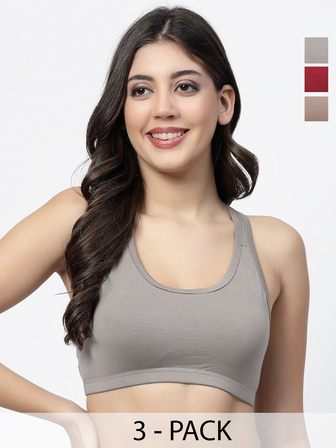

Docare Pack Of 3 Jerry Sports Full Coverage All Day Comfort Cotton Workout Bra, Grey