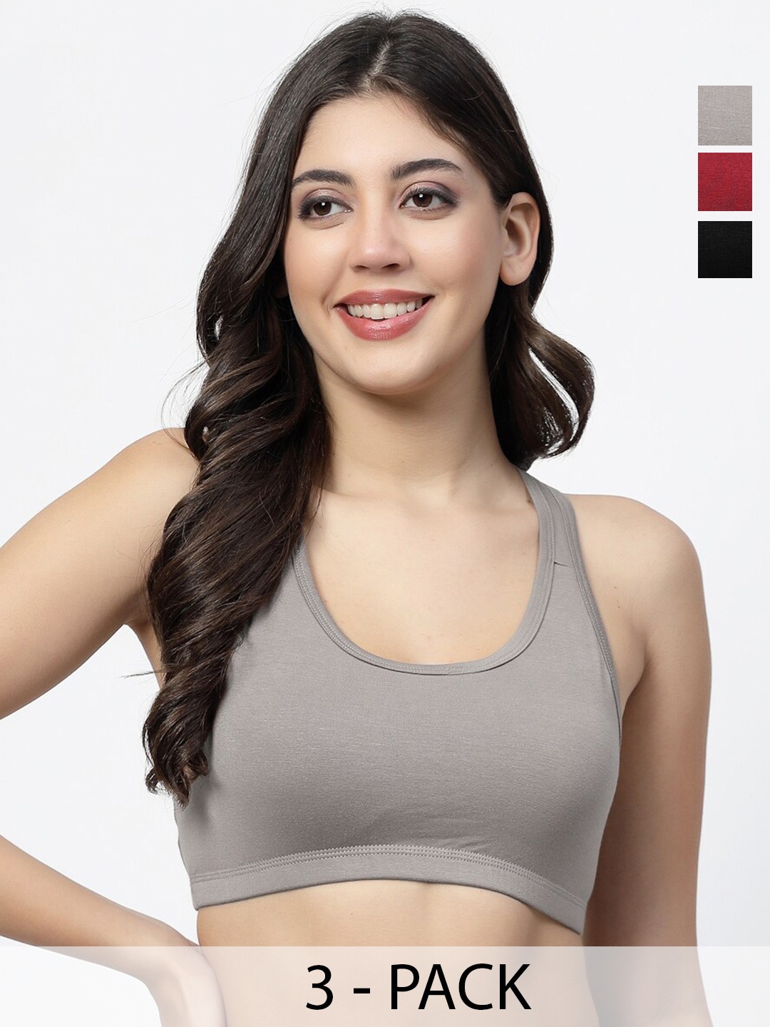 

Docare Pack Of 3 Full Coverage Super Support Medium Support All Day Comfort Workout Bras, Grey
