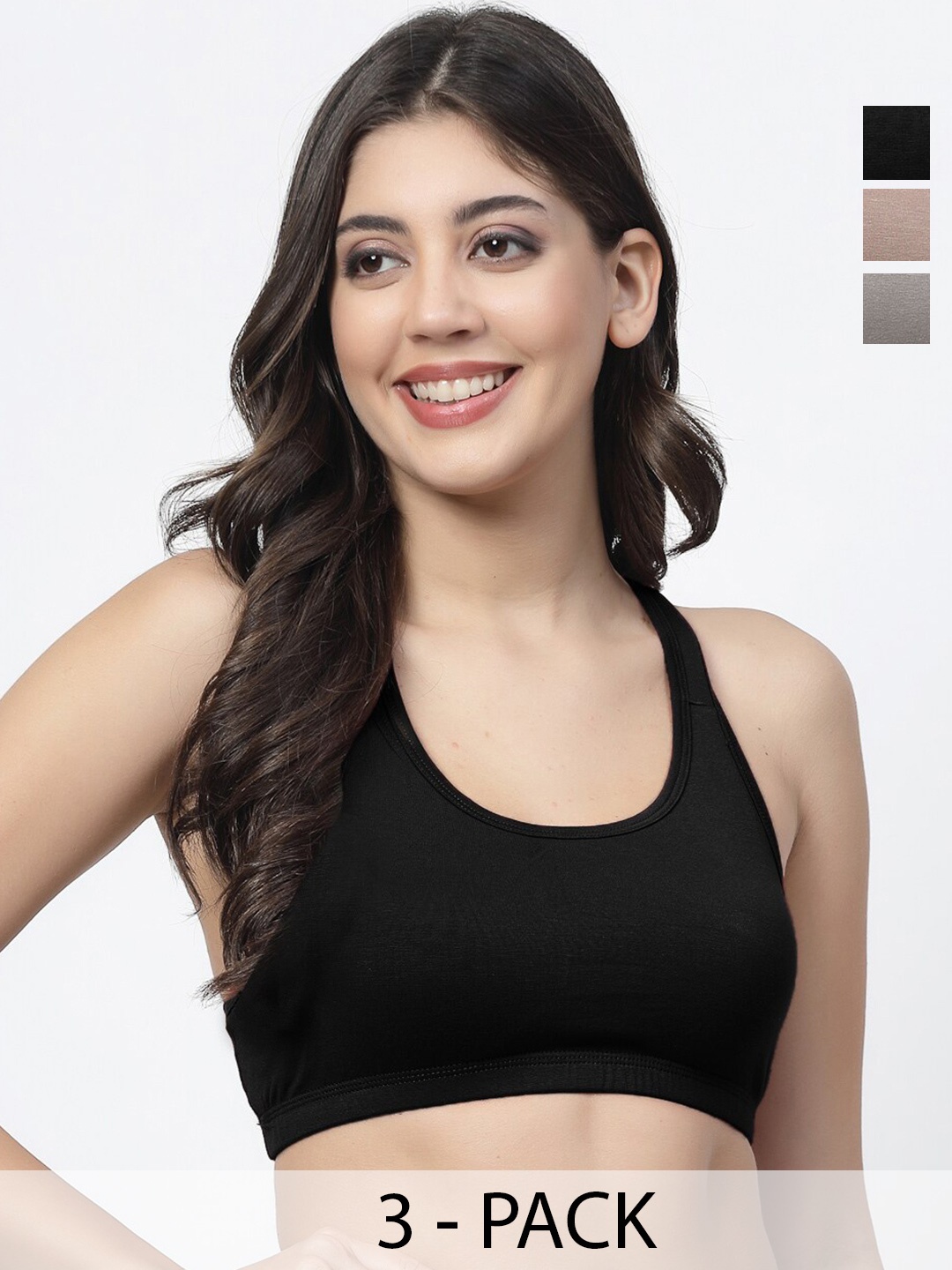 

Docare Pack Of 3 Full Coverage Non Padded Workout Bra- All Day Comfort, Black