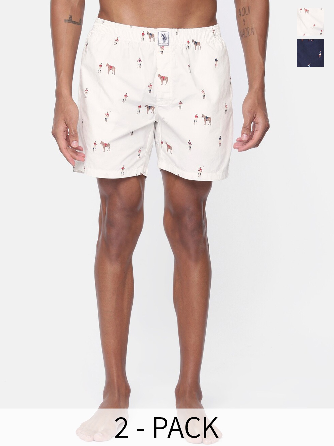 

U.S. Polo Assn. Men Pack Of 2 Conversational Printed Cotton Boxers 9167245-1-9167251, Off white