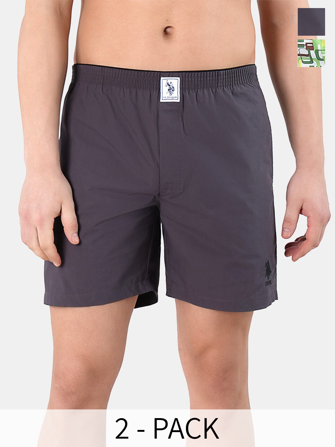 

U.S. Polo Assn. Men Pack Of 2 Conversational Printed Cotton Boxers 22461038-1-25048640, Grey