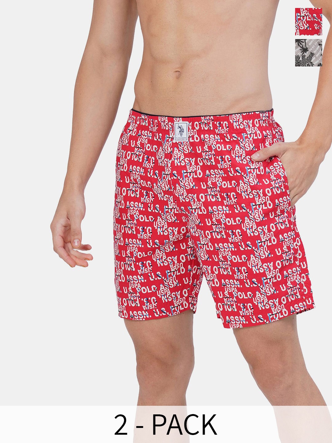 

U.S. Polo Assn. Men Pack Of 2 Conversational Printed Cotton Boxers 15246448-1-17730090, Red