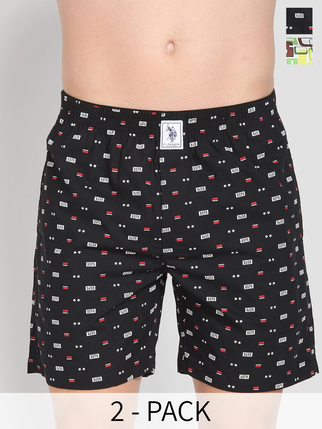 

U.S. Polo Assn. Men Pack Of 2 Conversational Printed Cotton Boxers 26077954-1-25048640, Black