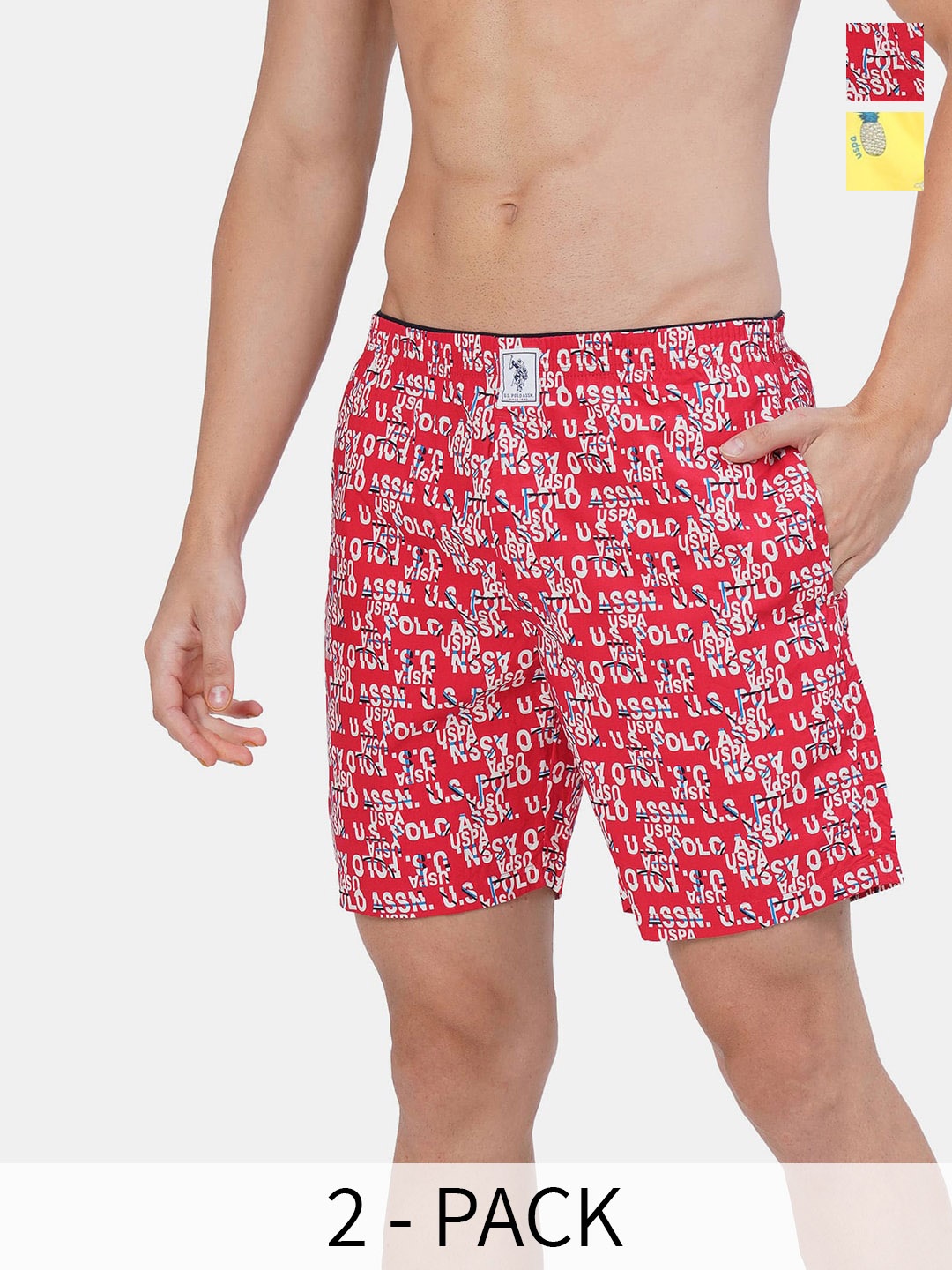 

U.S. Polo Assn. Men Pack Of 2 Conversational Printed Cotton Boxers, Red