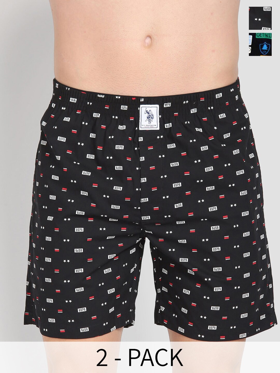 

U.S. Polo Assn. Men Pack Of 2 Conversational Printed Cotton Boxers 22596658-1-26077954, Black