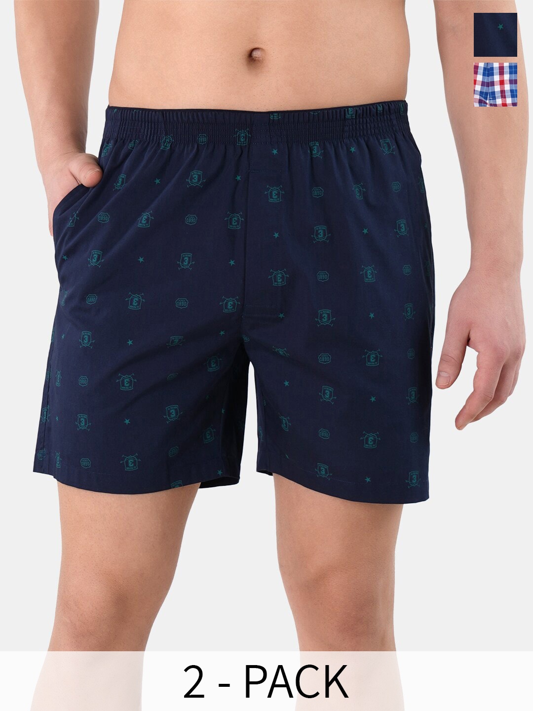 

U.S. Polo Assn. Men Pack Of 2 Conversational Printed Cotton Boxers 22596650-1-23903048, Navy blue