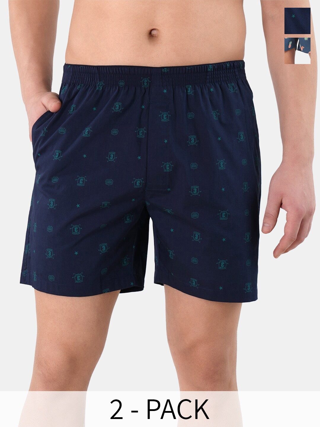 

U.S. Polo Assn. Men Pack Of 2 Conversational Printed Cotton Boxers 15246400-1-22596650, Navy blue