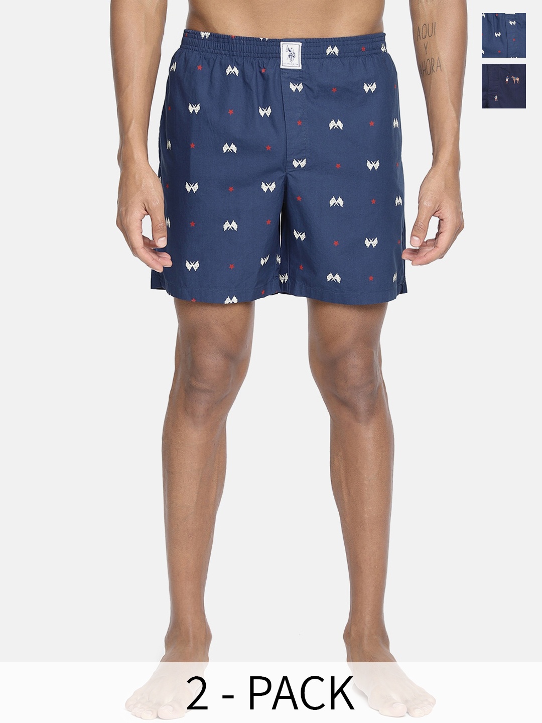 

U.S. Polo Assn. Men Pack Of 2 Conversational Printed Cotton Boxers 9167247-1-9167251, Navy blue