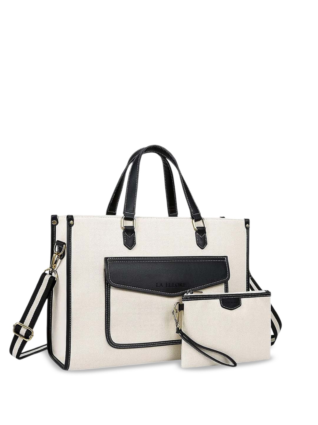 

LA ELLORE Colourblocked Leather Oversized Shopper Tote Bag, Black
