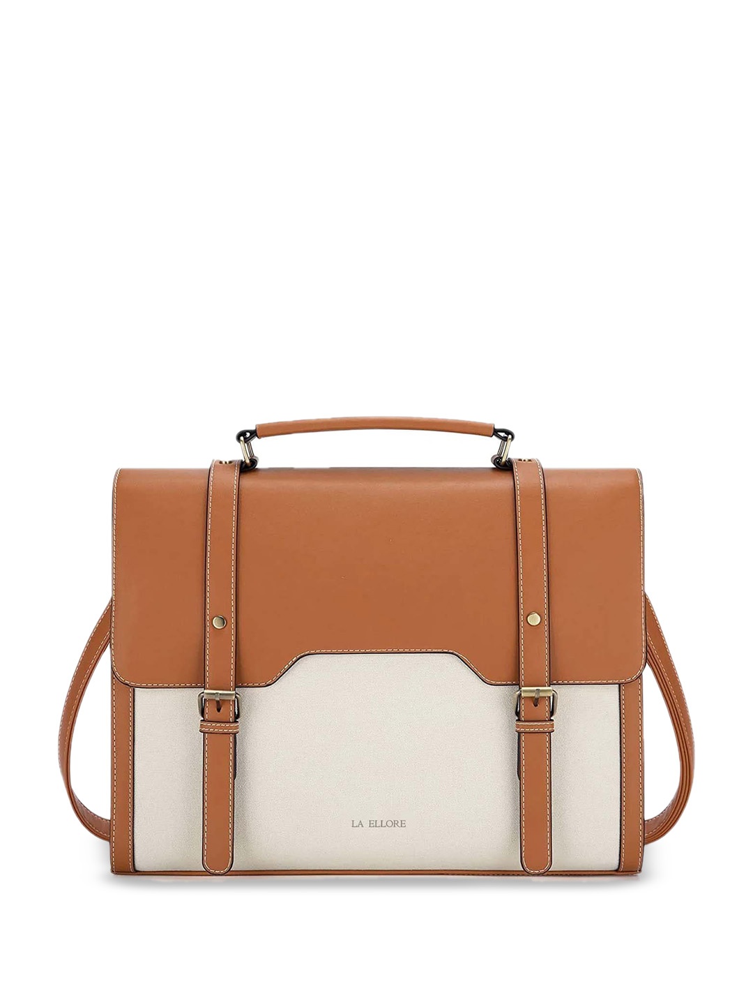 

LA ELLORE Colourblocked Leather Shopper Satchel, Brown