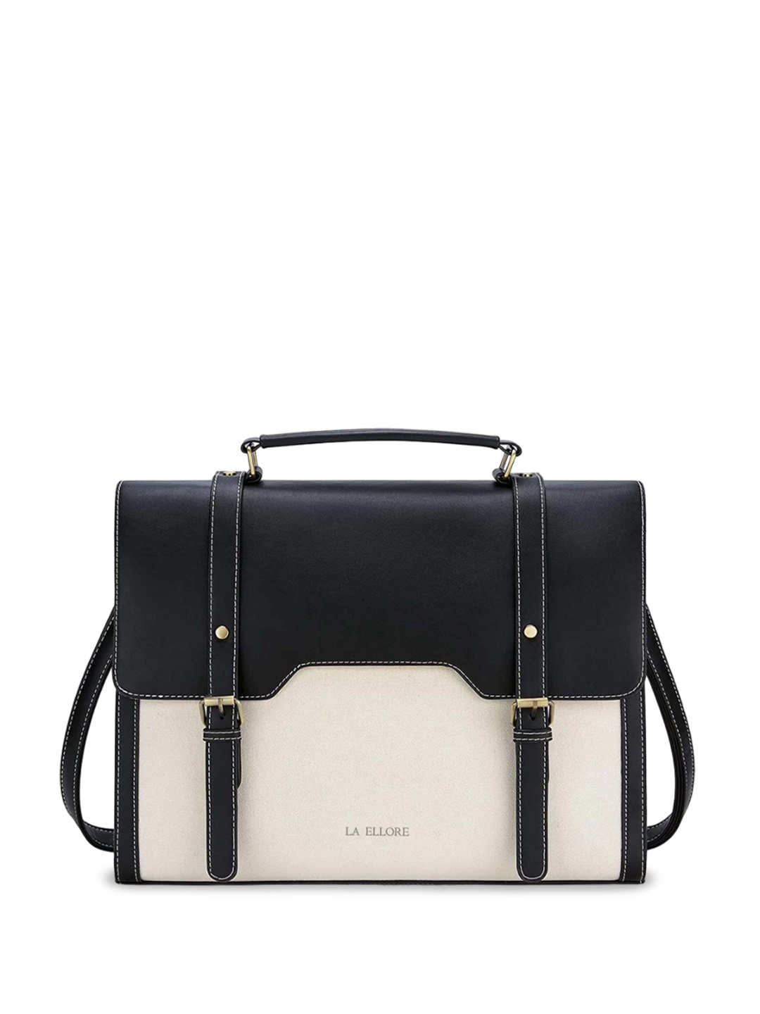 LA ELLORE Colourblocked Leather Shopper Satchel, Black