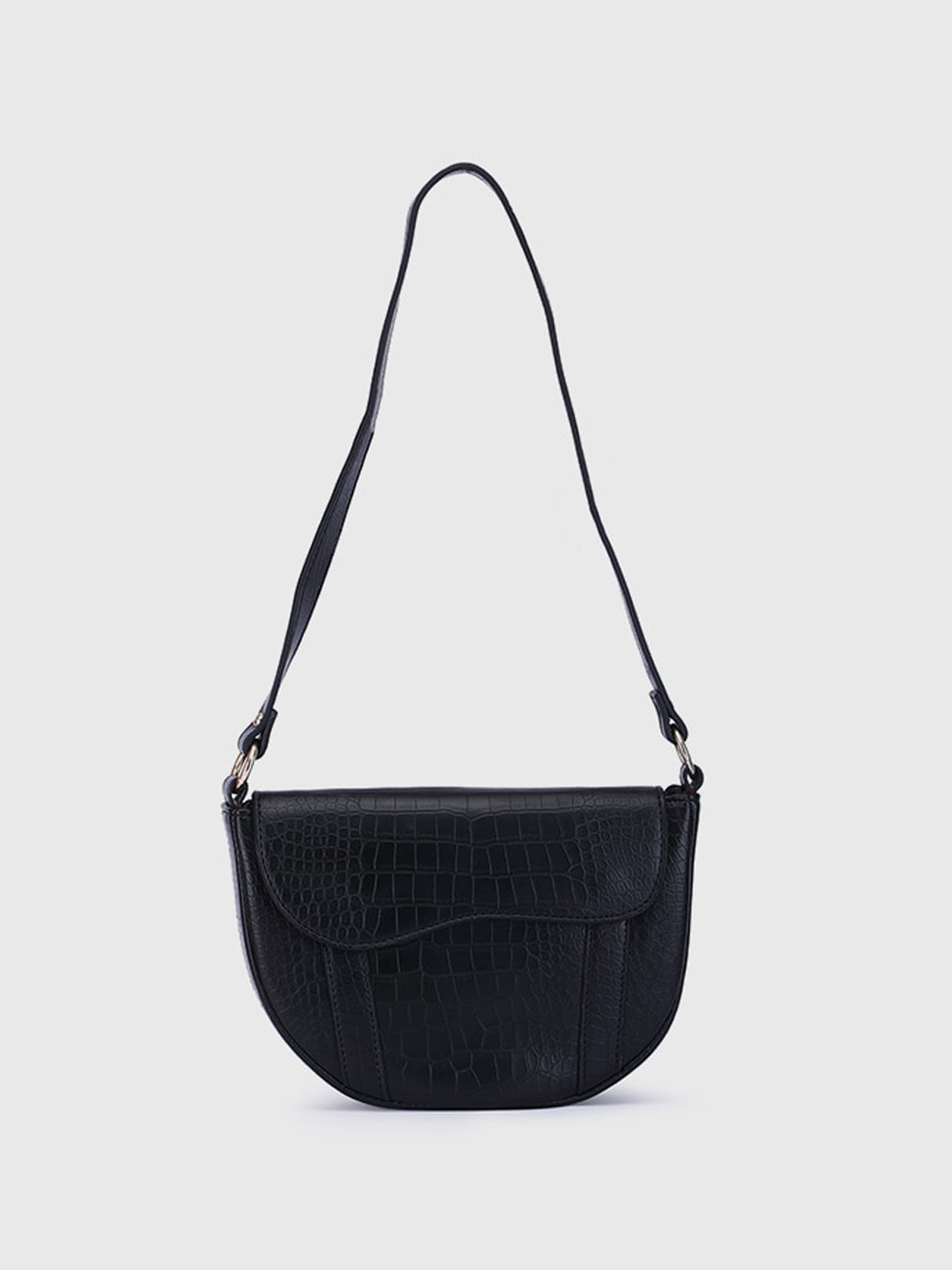 

LA ELLORE Textured Leather Half Moon Shoulder Bag, Navy blue