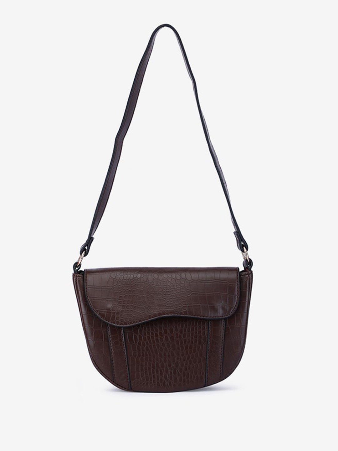 

LA ELLORE Textured Half Moon Sling Bag, Brown