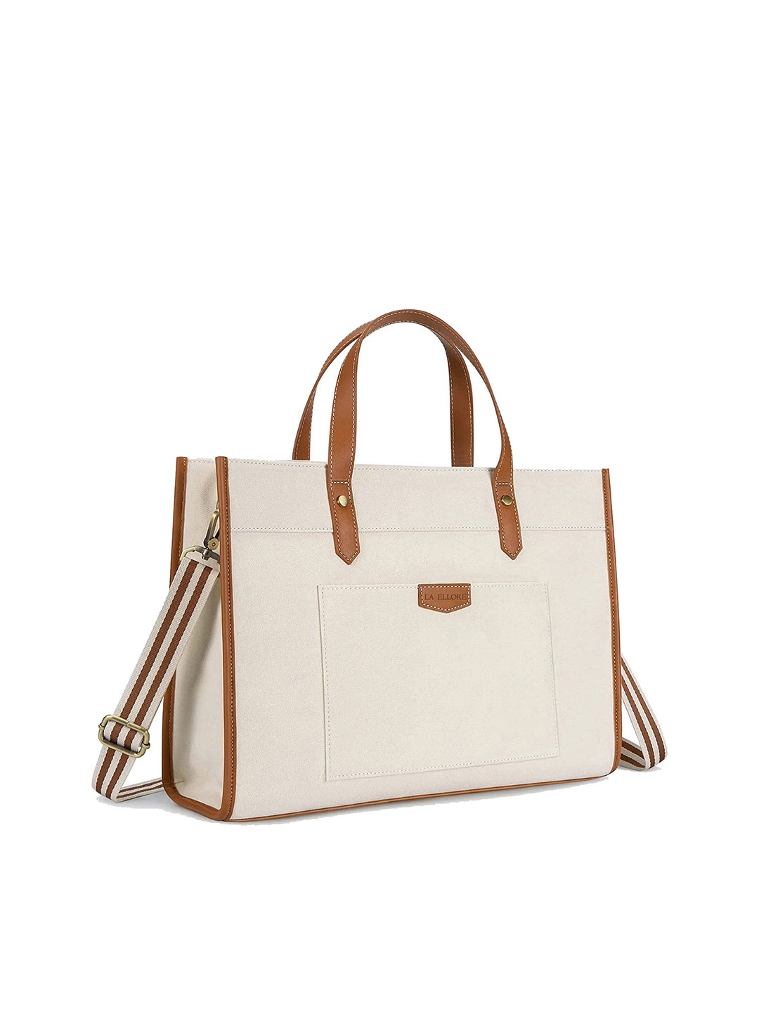 

LA ELLORE Leather Oversized Structured Tote Bag, Beige