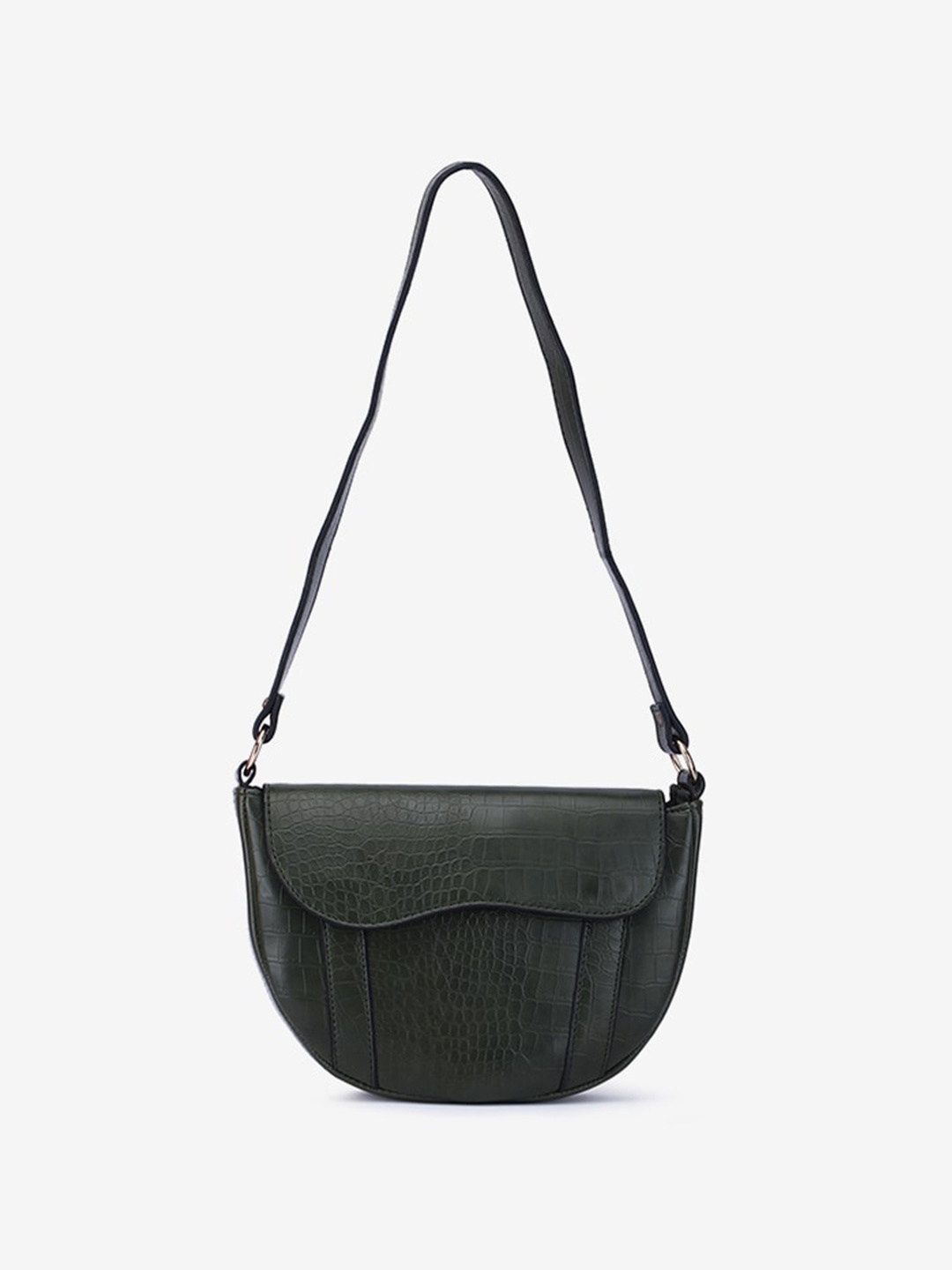 

LA ELLORE Textured Half Moon Sling Bag, Green
