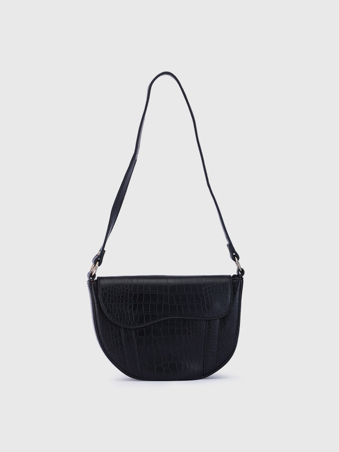 

LA ELLORE Textured Leather Structured Sling Bag, Black
