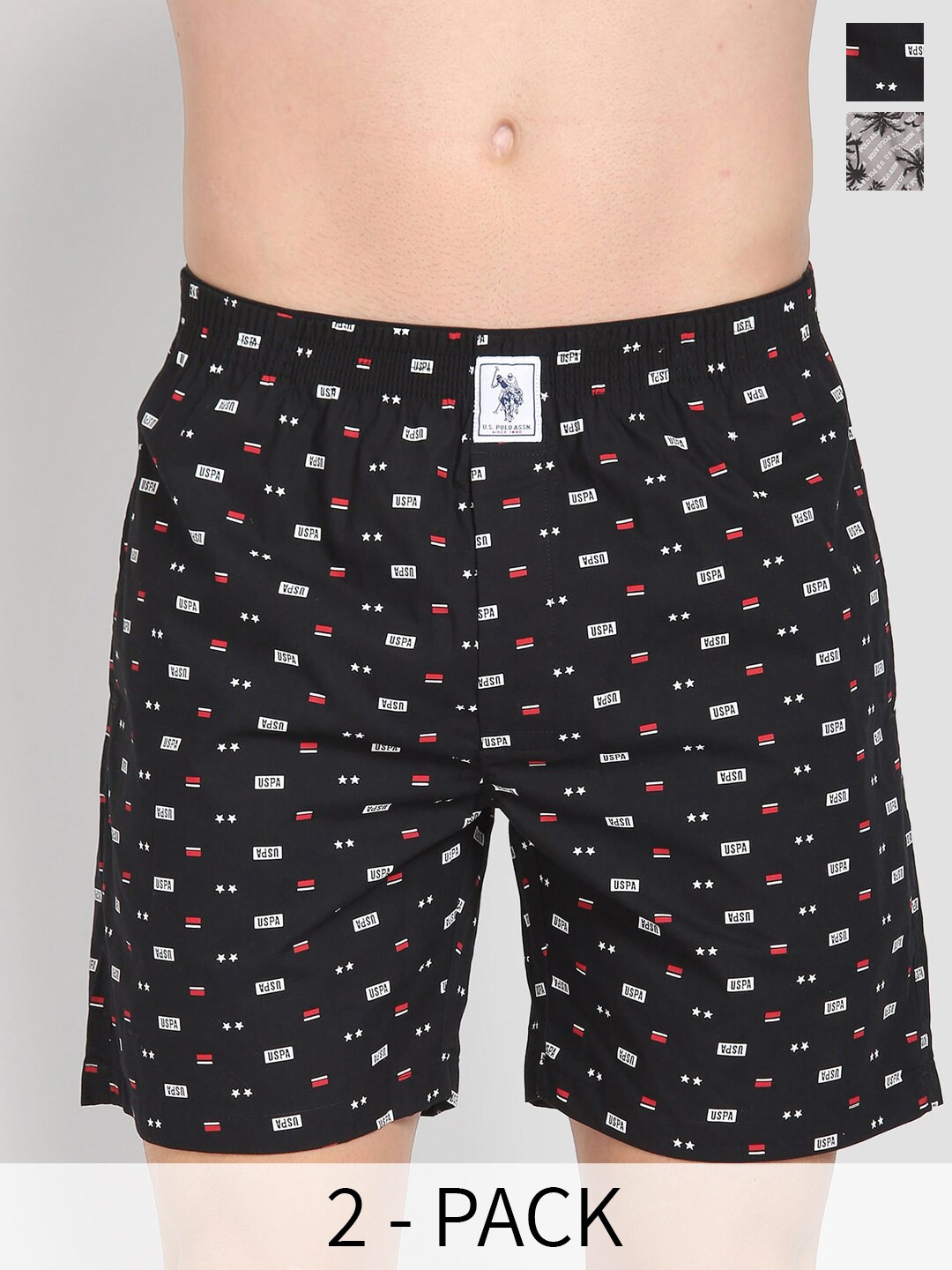 

U.S. Polo Assn. Men Pack Of 2 Conversational Printed Cotton Boxers 15246448-1-26077954, Black