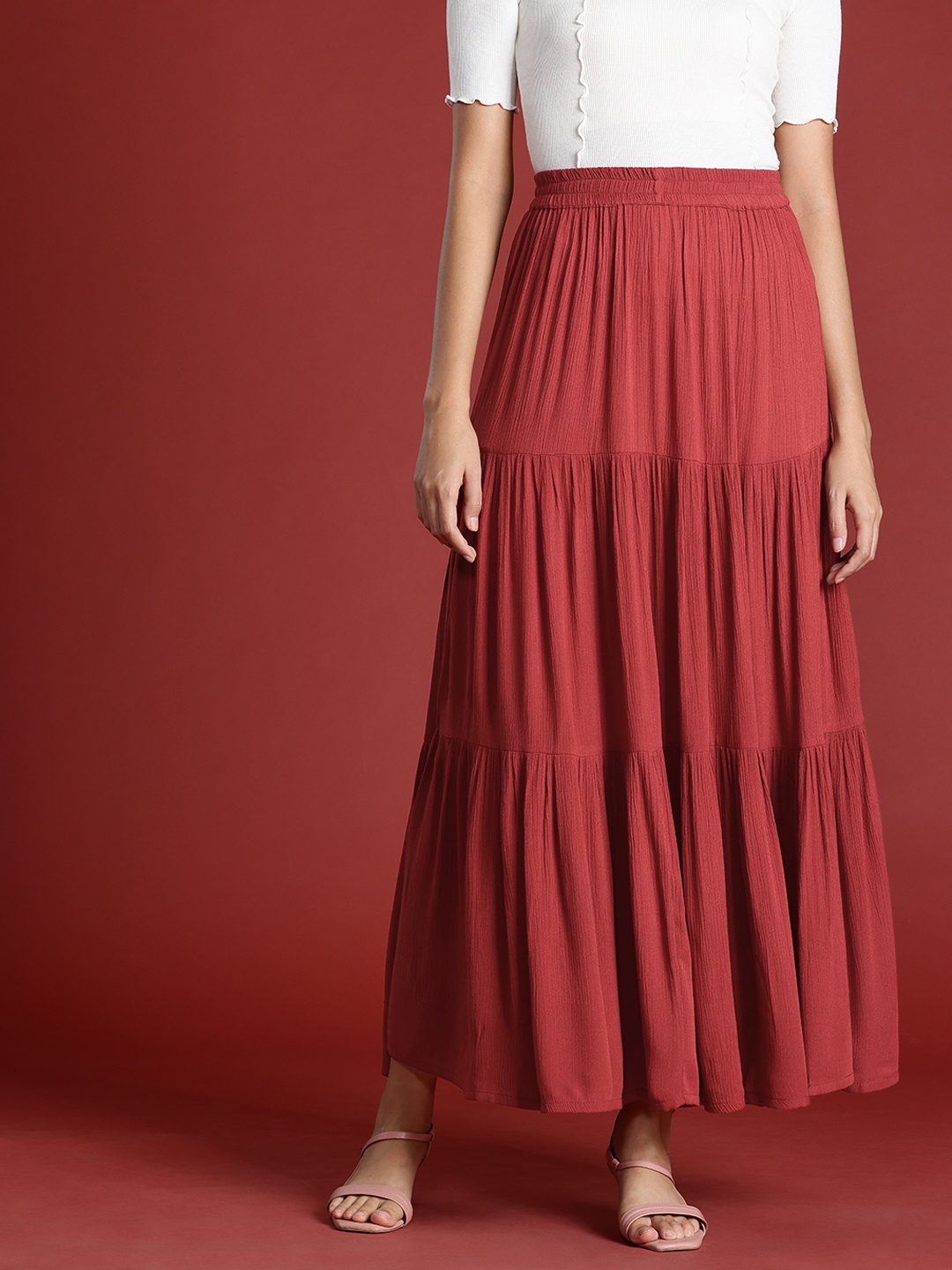 

all about you Tiered Maxi Skirt, Red