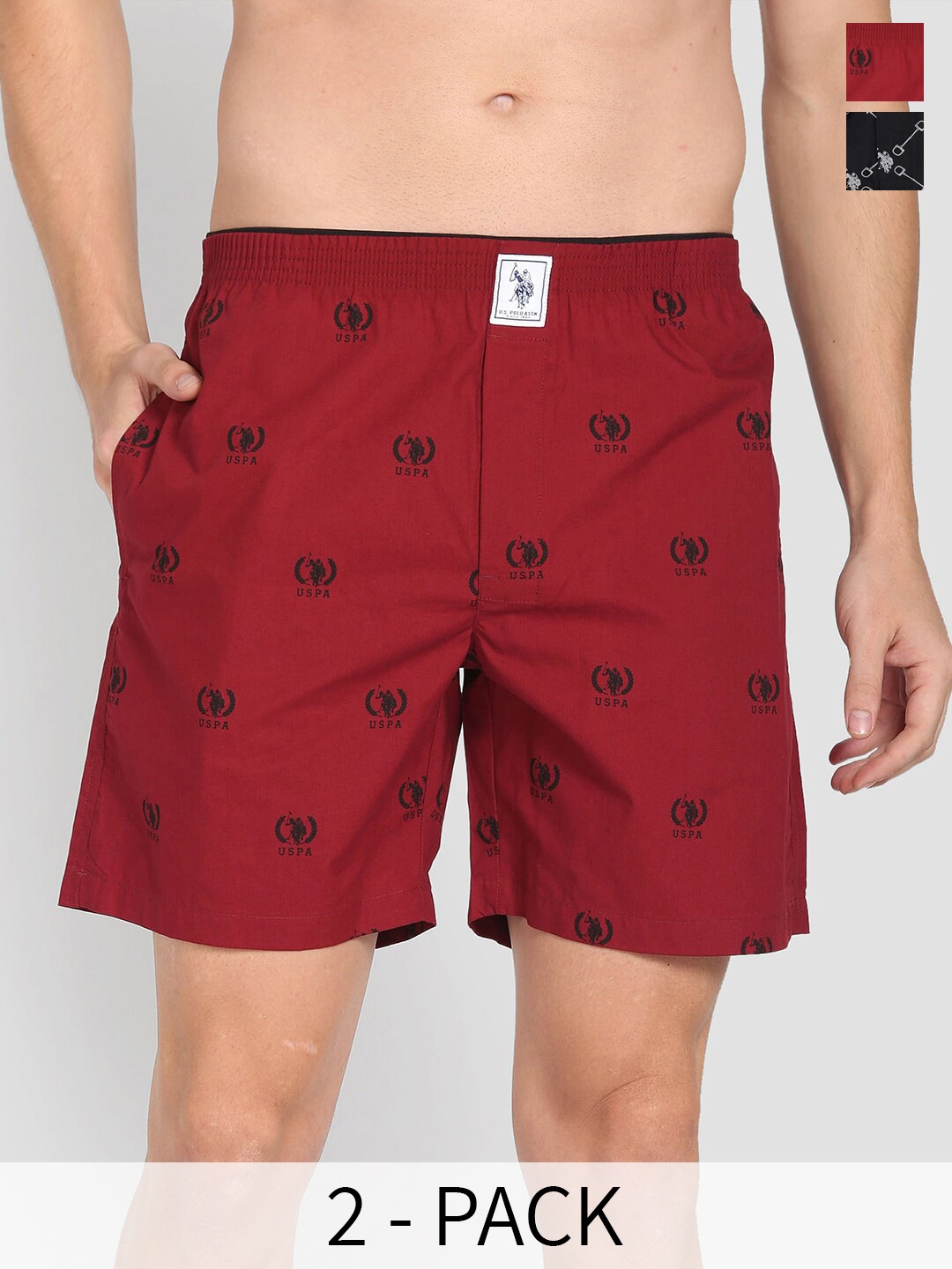 

U.S. Polo Assn. Men Pack Of 2 Conversational Printed Cotton Boxers 22596652-1-26077948, Red