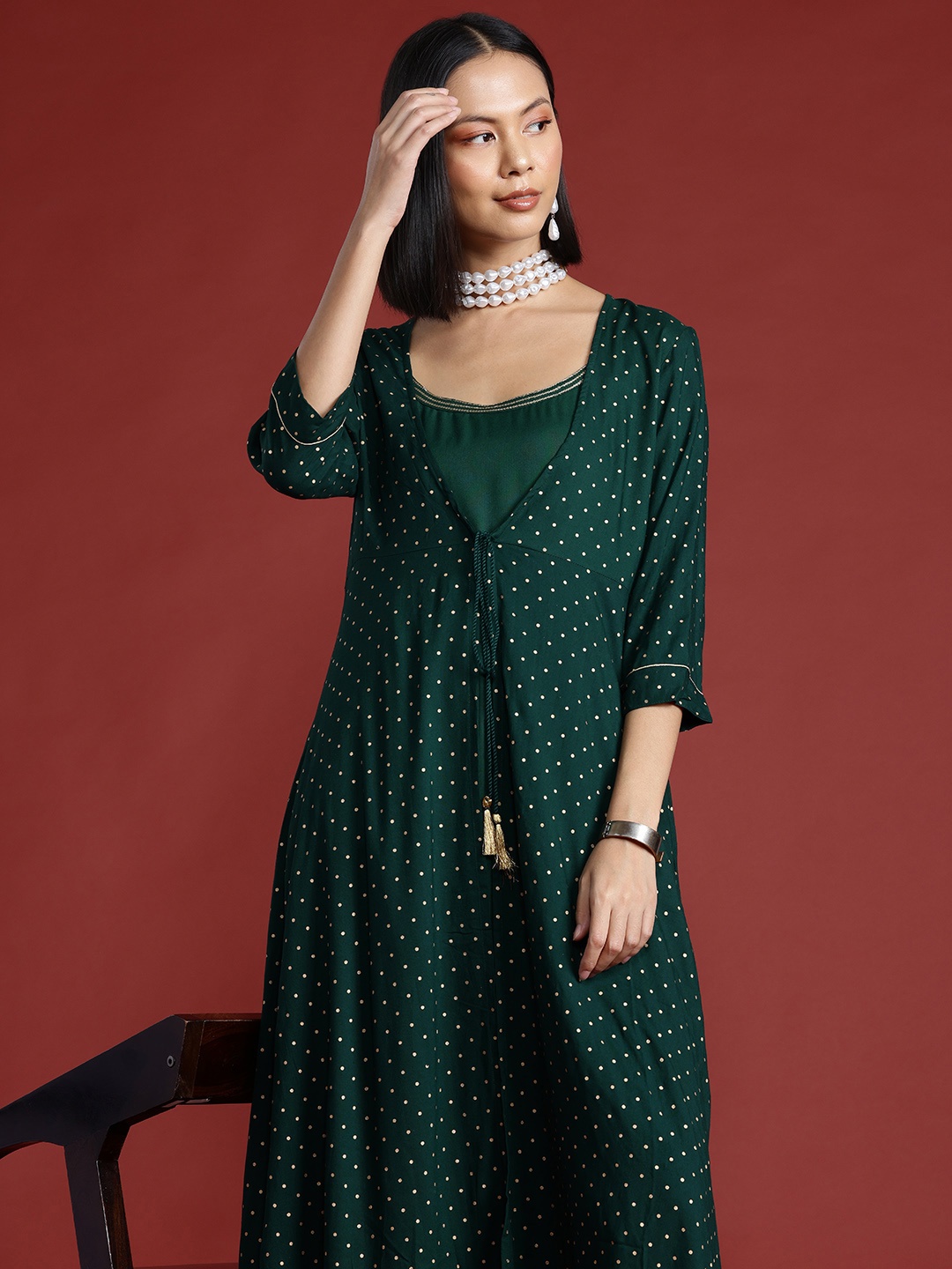 

all about you Printed Layered Kurta Set, Green