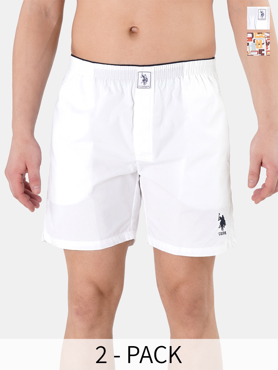

U.S. Polo Assn. Men Pack Of 2 Coversational Printed Cotton Boxers 25048624-1-10248087, White