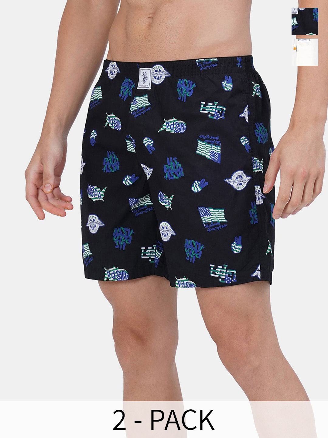

U.S. Polo Assn. Men Pack Of 2 Coversational Printed Cotton Boxers 17730092-1-26077946, Black