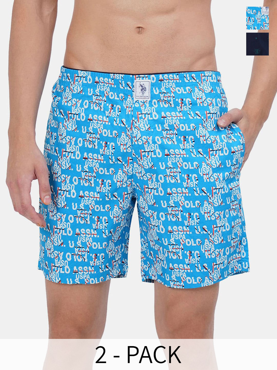 

U.S. Polo Assn. Men Pack Of 2 Conversational Printed Cotton Boxers 22596650-1-17730086, Blue