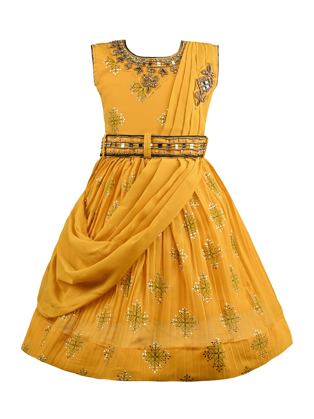 

Wish Karo Girls Embellished Round Neck Sleeveless Fit and Flare Maxi Dress, Mustard