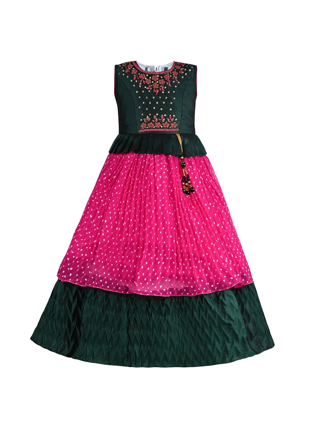 

Wish Karo Girls Geometric Printed Embellished Georgette Fit and Flare Dress, Pink