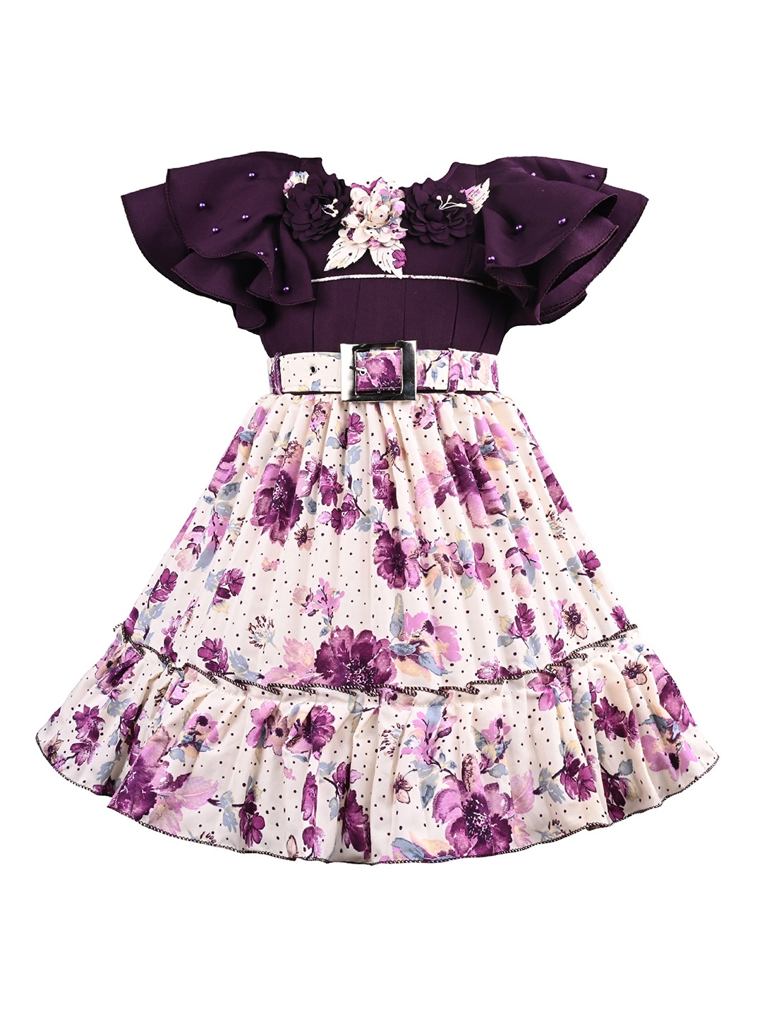 

Wish Karo Girls Floral Printed Flutter Sleeves Maxi Dress, Pink