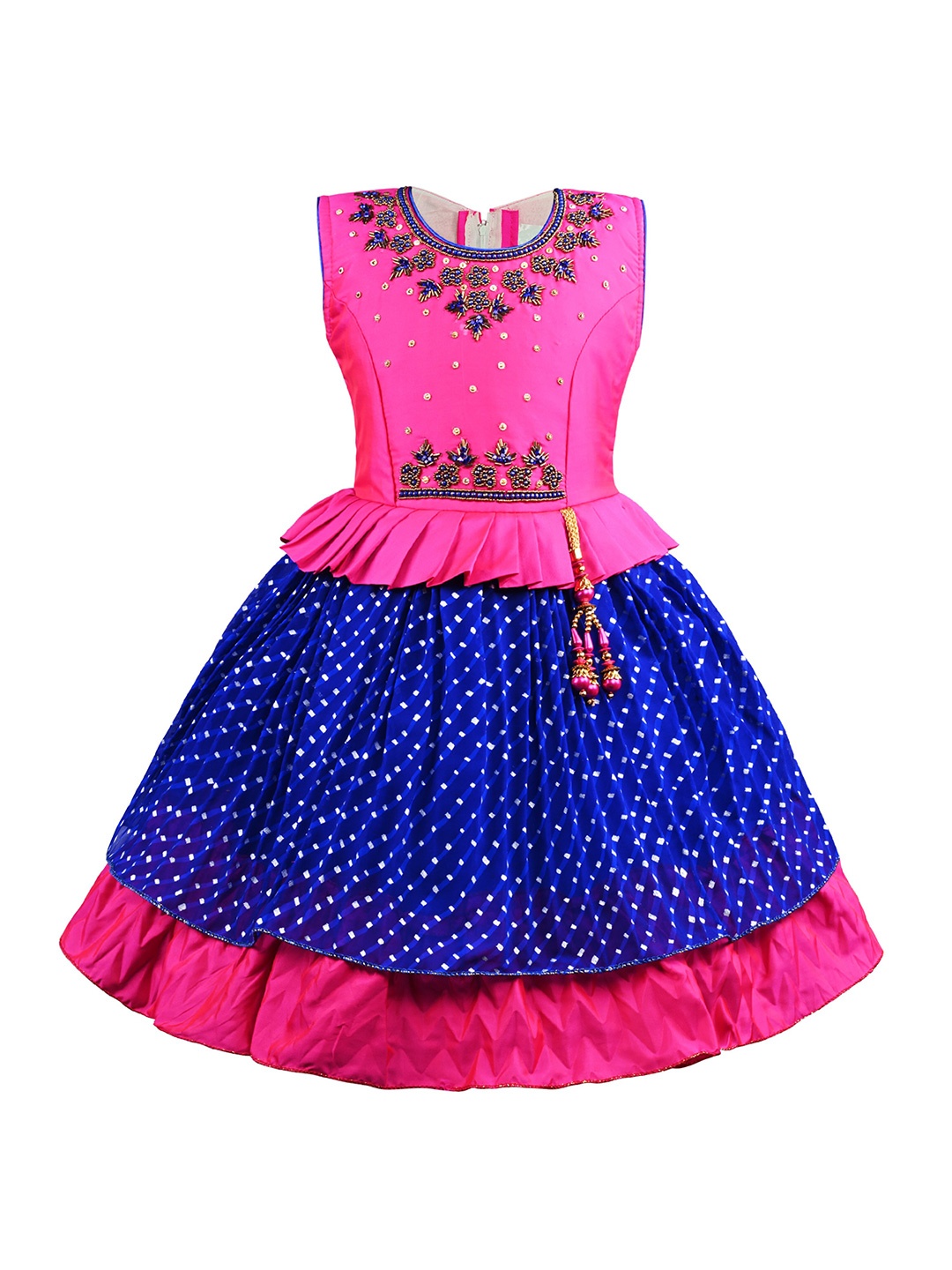 

Wish Karo Girls Ethnic Motifs Printed Sequined Georgette Fit & Flare Dress, Pink