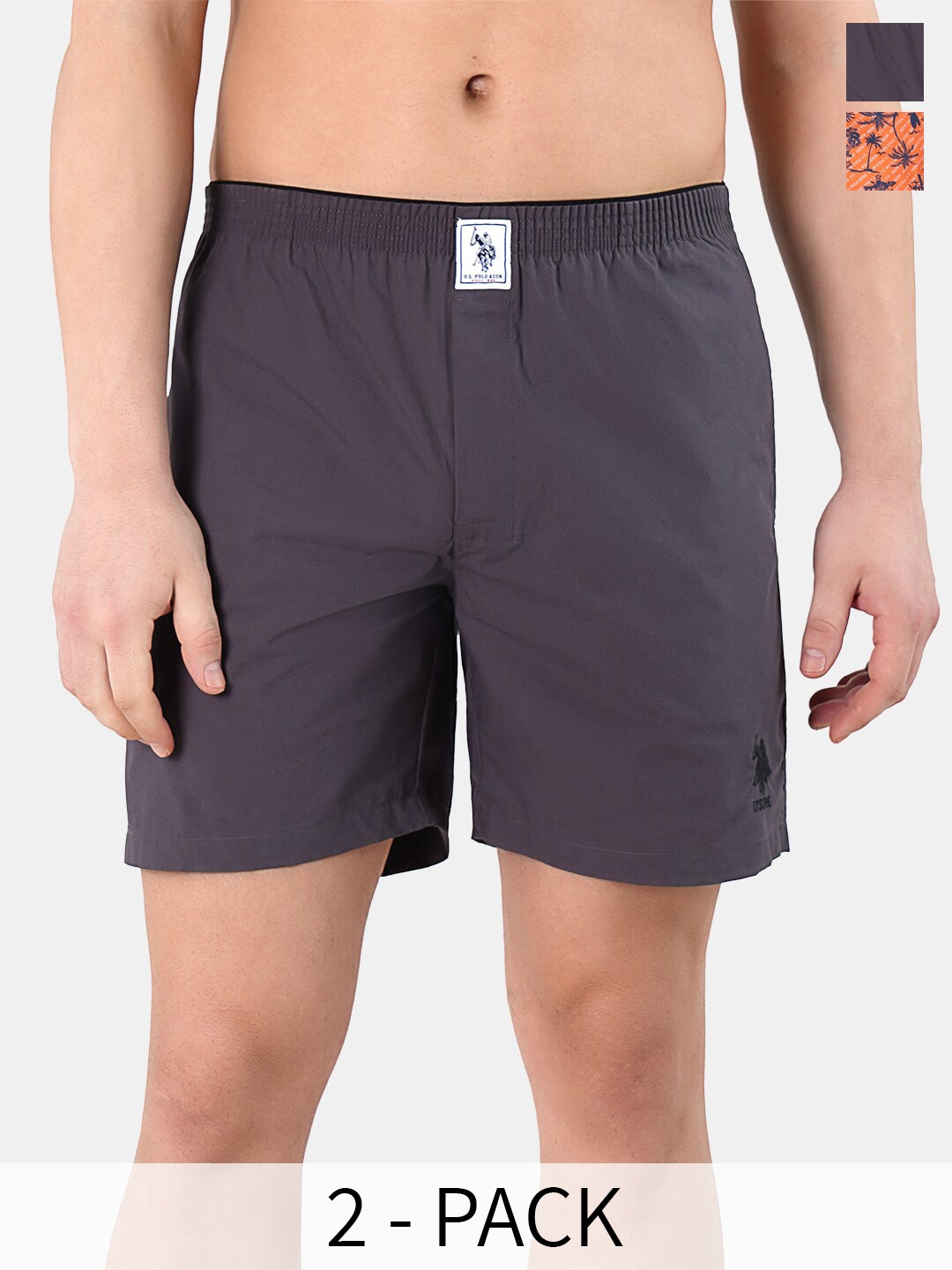 

U.S. Polo Assn. Men Pack Of 2 Conversational Printed Cotton Boxers 15246456-1-22461038, Grey