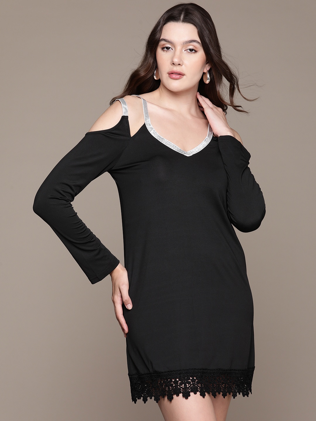 

bebe Future Glam Lace Inserts Sheath Dress, Black