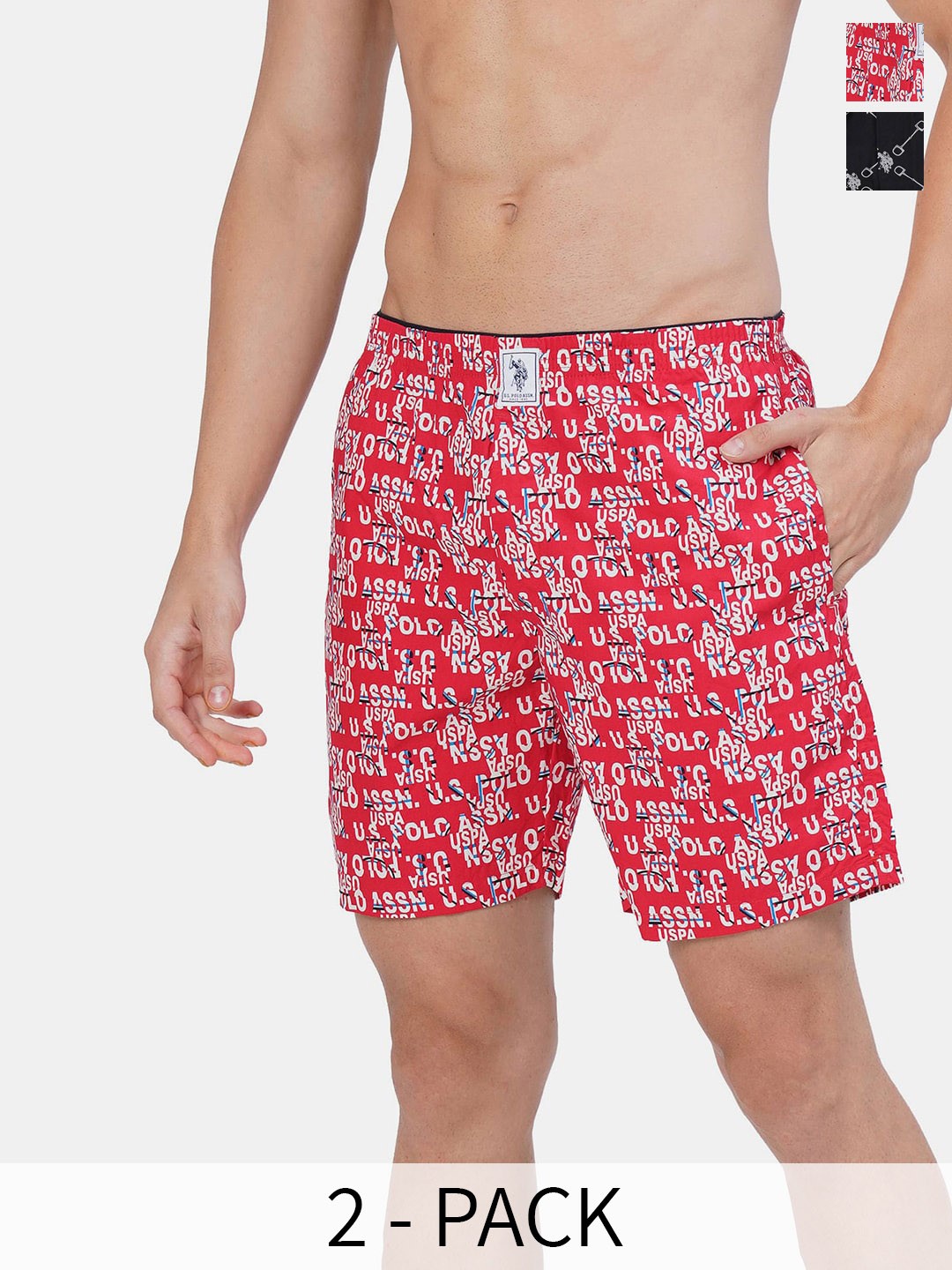 

U.S. Polo Assn. Men Pack Of 2 Conversational Printed Cotton Boxers 17730090-1-22596652, Red