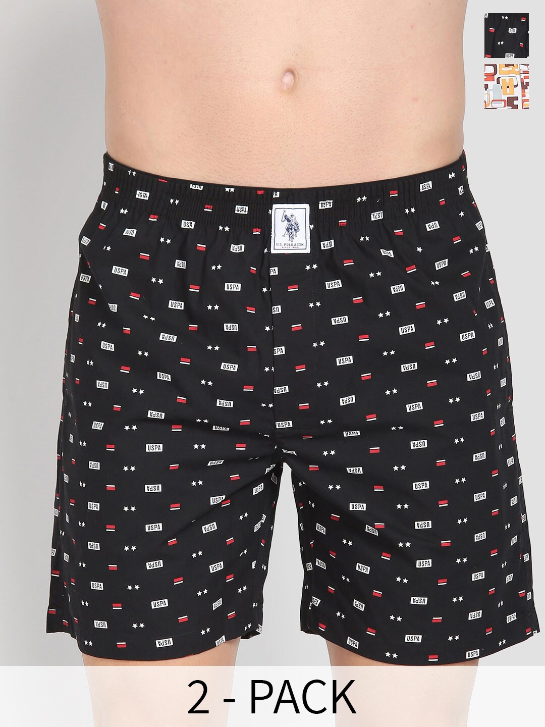 

U.S. Polo Assn. Men Pack Of 2 Conversational Printed Cotton Boxers 25048624-1-26077954, Black