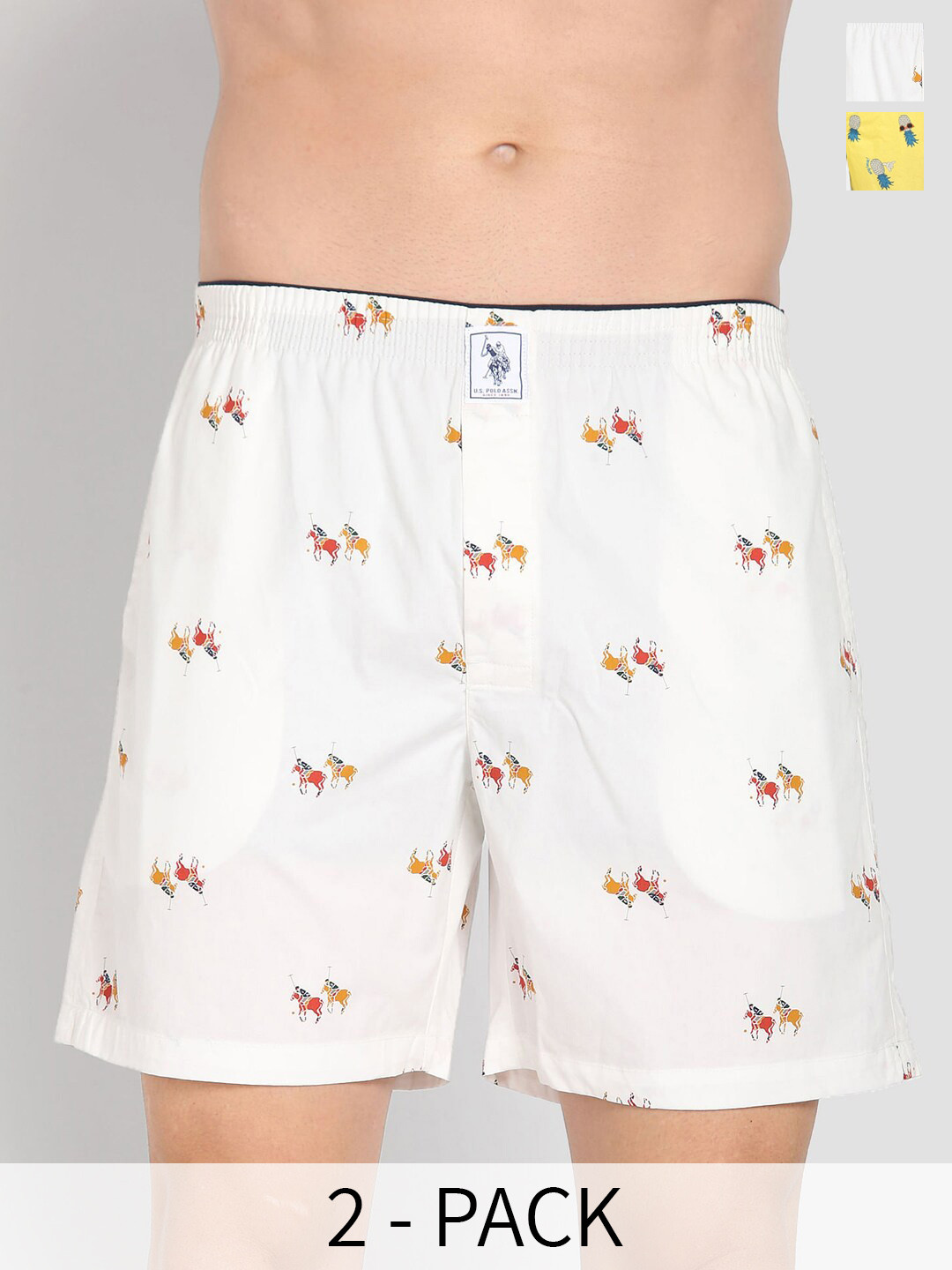 

U.S. Polo Assn. Men Pack Of 2 Conversational Printed Cotton Boxers 26077946-1-15246428, White