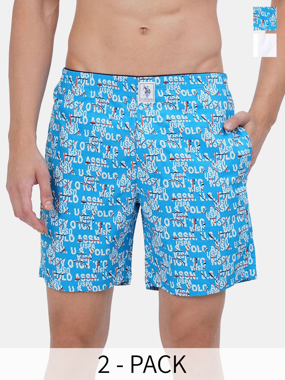 

U.S. Polo Assn. Men Pack Of 2 Conversational Printed Cotton Boxers 10248087-1-17730086, Blue