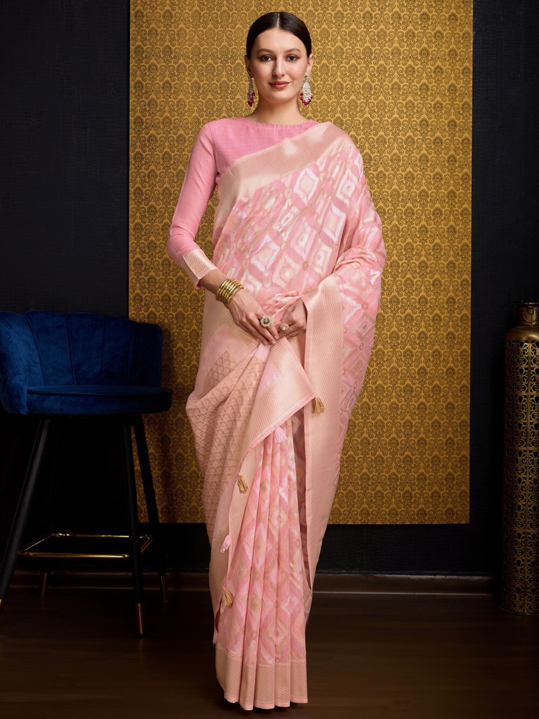 

VASTRA-THE FACTORY STORE Ethnic Motifs Woven Design Zari Saree, Pink