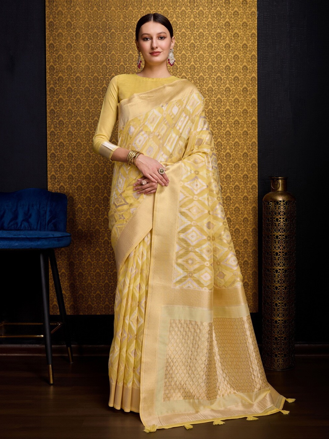 

VASTRA-THE FACTORY STORE Ethnic Motifs Woven Design Zari Saree, Yellow