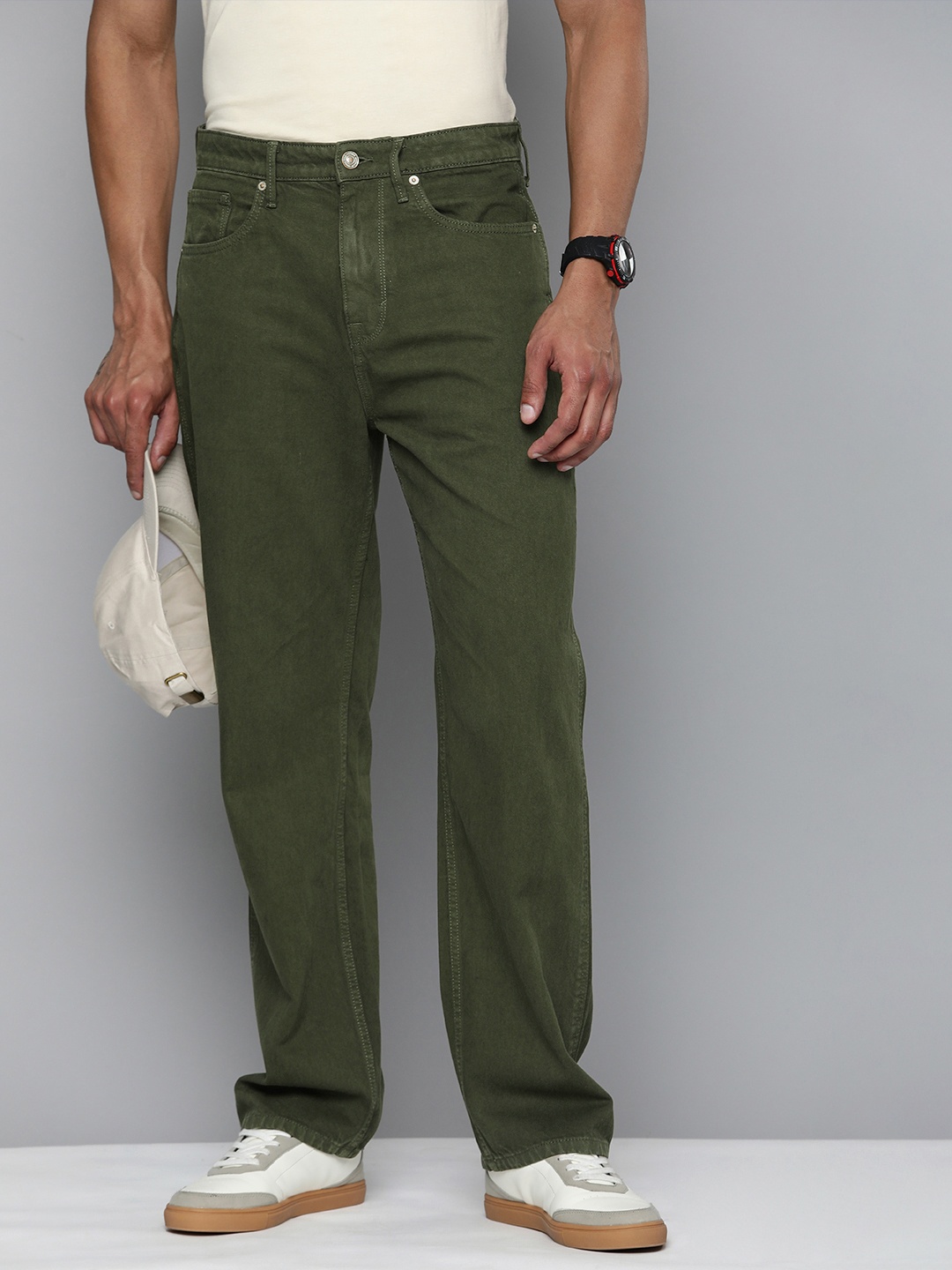

Flying Machine Men Pure Cotton Straight Fit Low-Rise Applique Jeans, Green