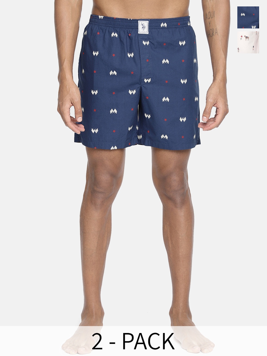 

U.S. Polo Assn. Men Pack Of 2 Conversational Printed Cotton Boxers 9167245-1-9167247, Navy blue