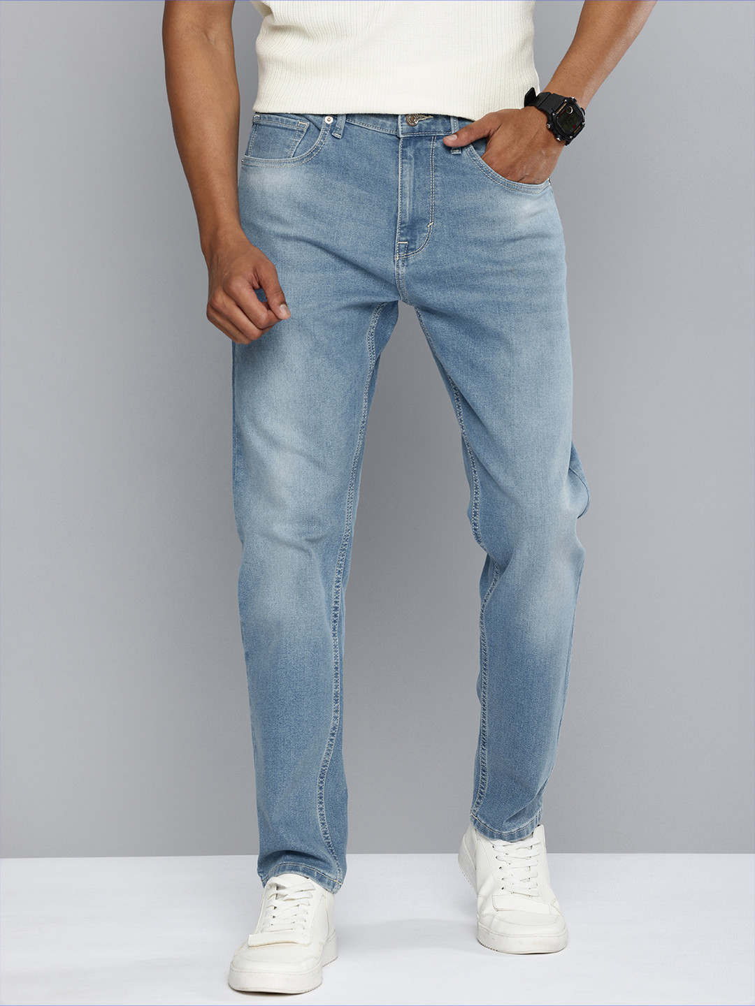 

Flying Machine Men Slim Tapered Fit Heavy Fade Stretchable Jeans, Blue