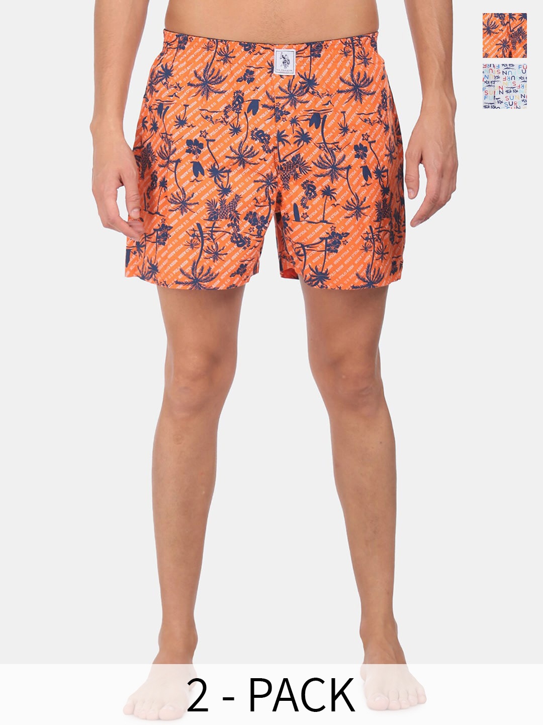 

U.S. Polo Assn. Men Pack Of 2 Conversational Printed Cotton Boxers 15246456-1-17730096, Orange